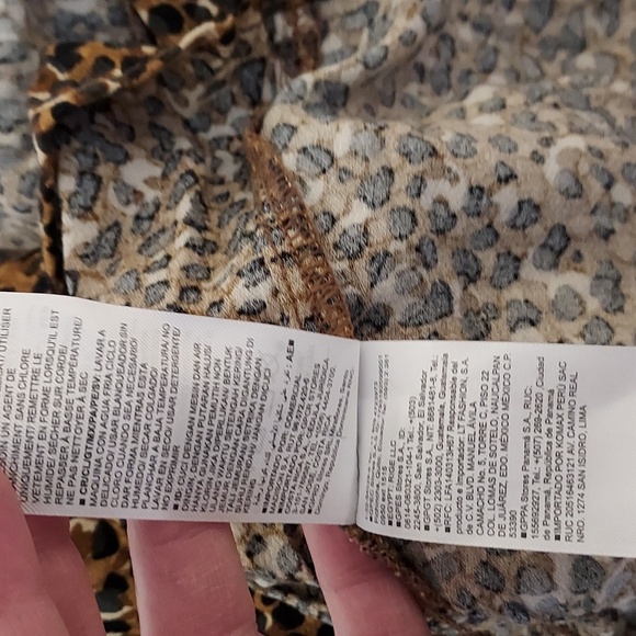 Peplum Blouse w/ Black/Brown Leopard Print -Plunge Front w/ Ruffle Accent S L - Picture 10 of 11